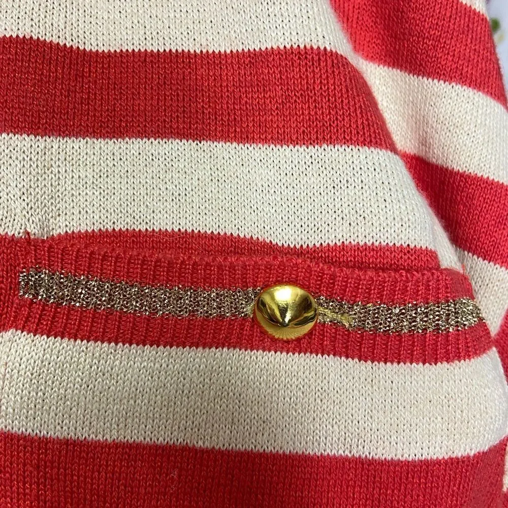 Vintage Mondi Red and Cream Striped Women's Sweater size 38/S
